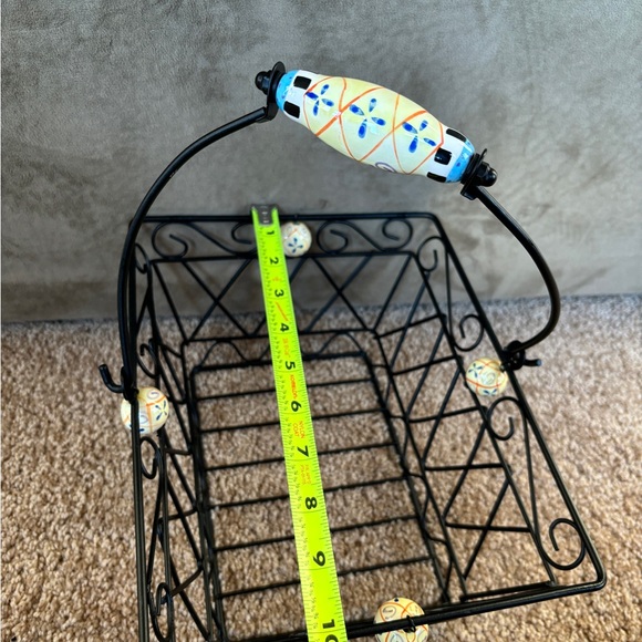 Vintage Black Metal Wire Basket Porcelain Handle and Accents Mackenzie Childs - Picture 5 of 16